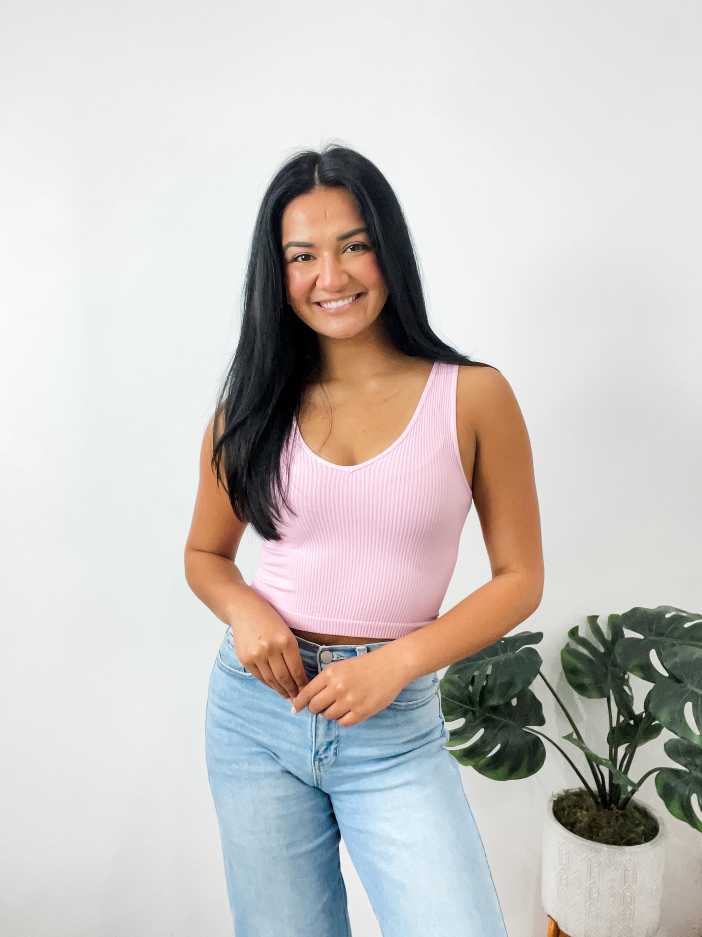 Aria Reversible Ribbed CropTop Peony Pink