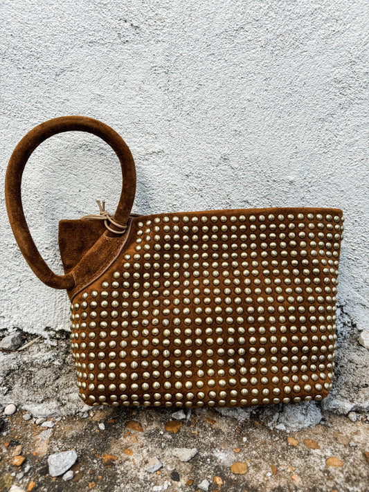 Maggie Clutch in Caramel Suede