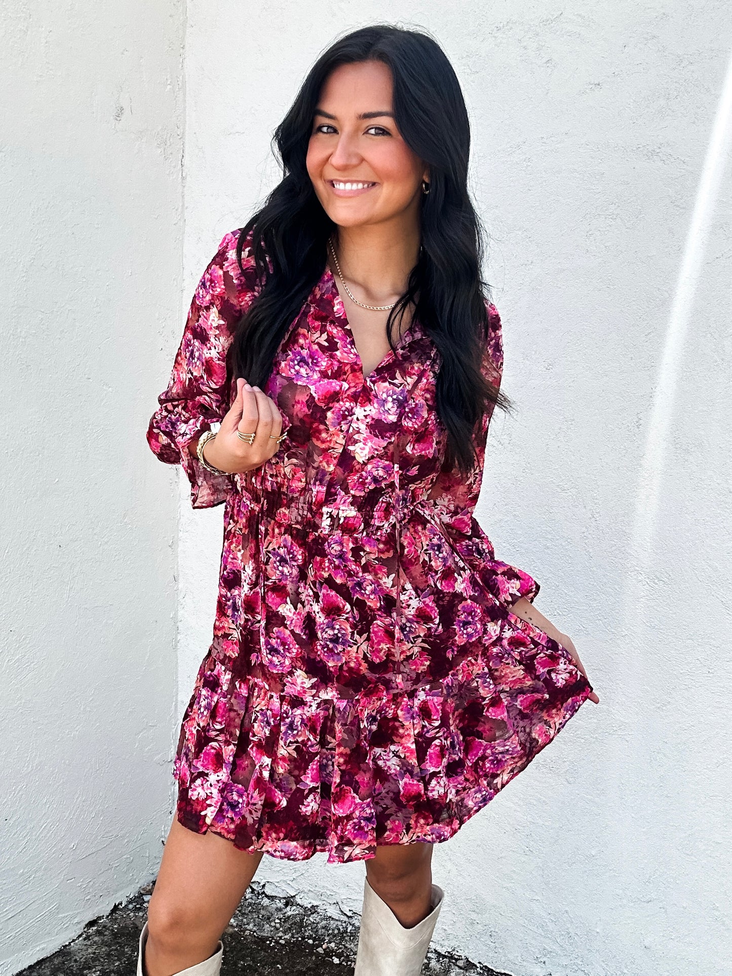 Garner Floral Magenta Dress