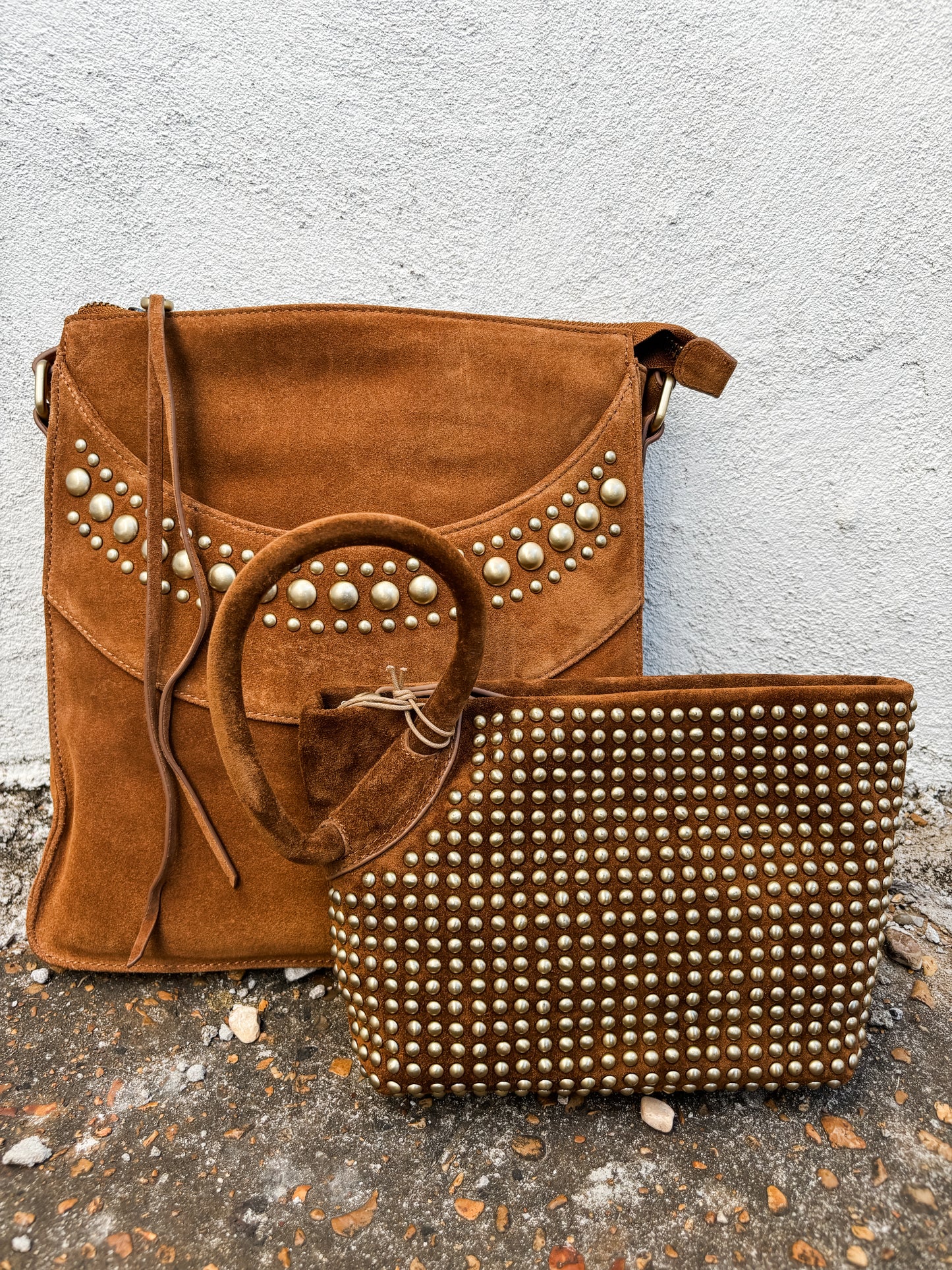 Maggie Clutch in Caramel Suede