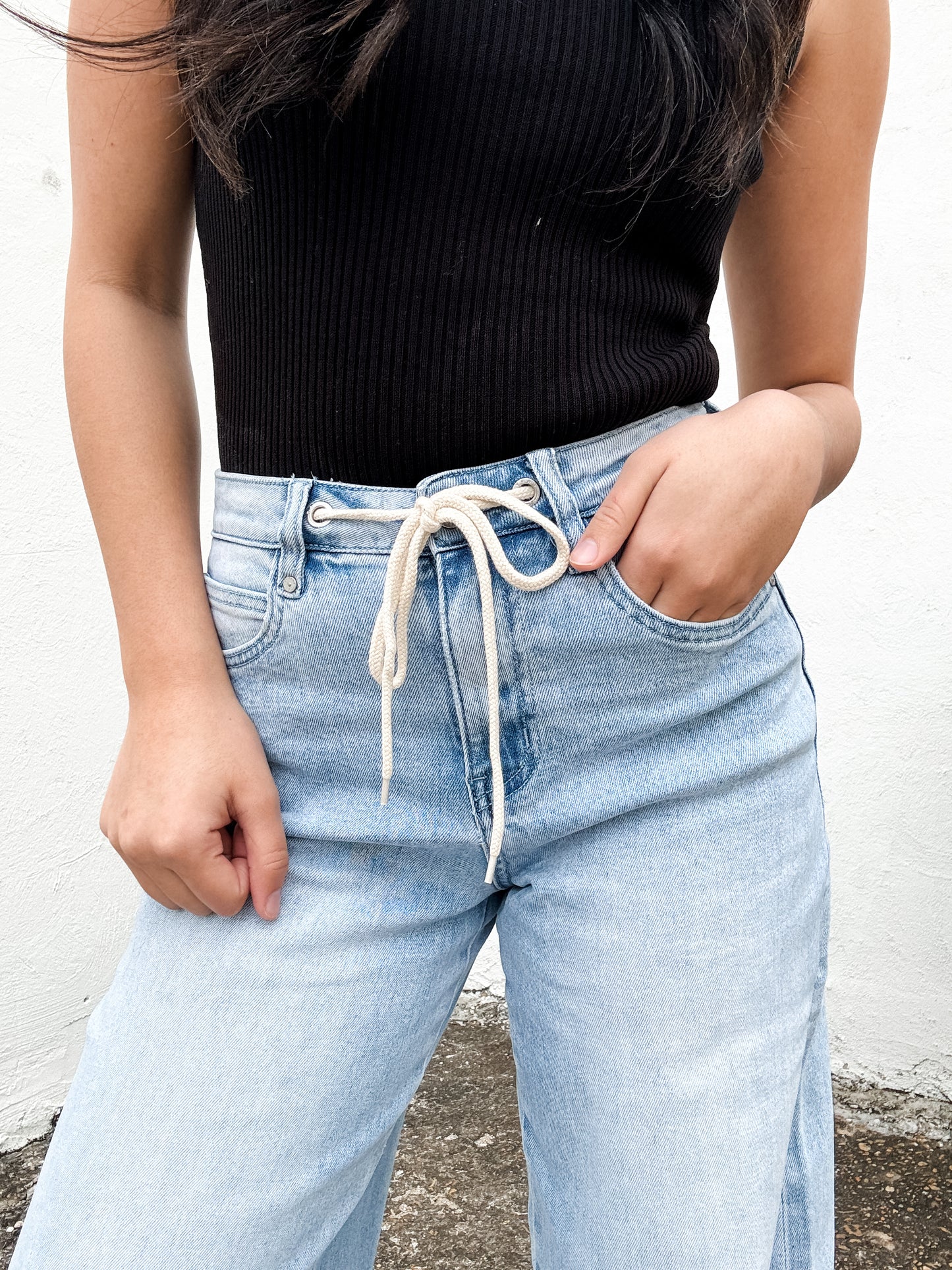 High Rise Drawstring Baggy Denim Jeans