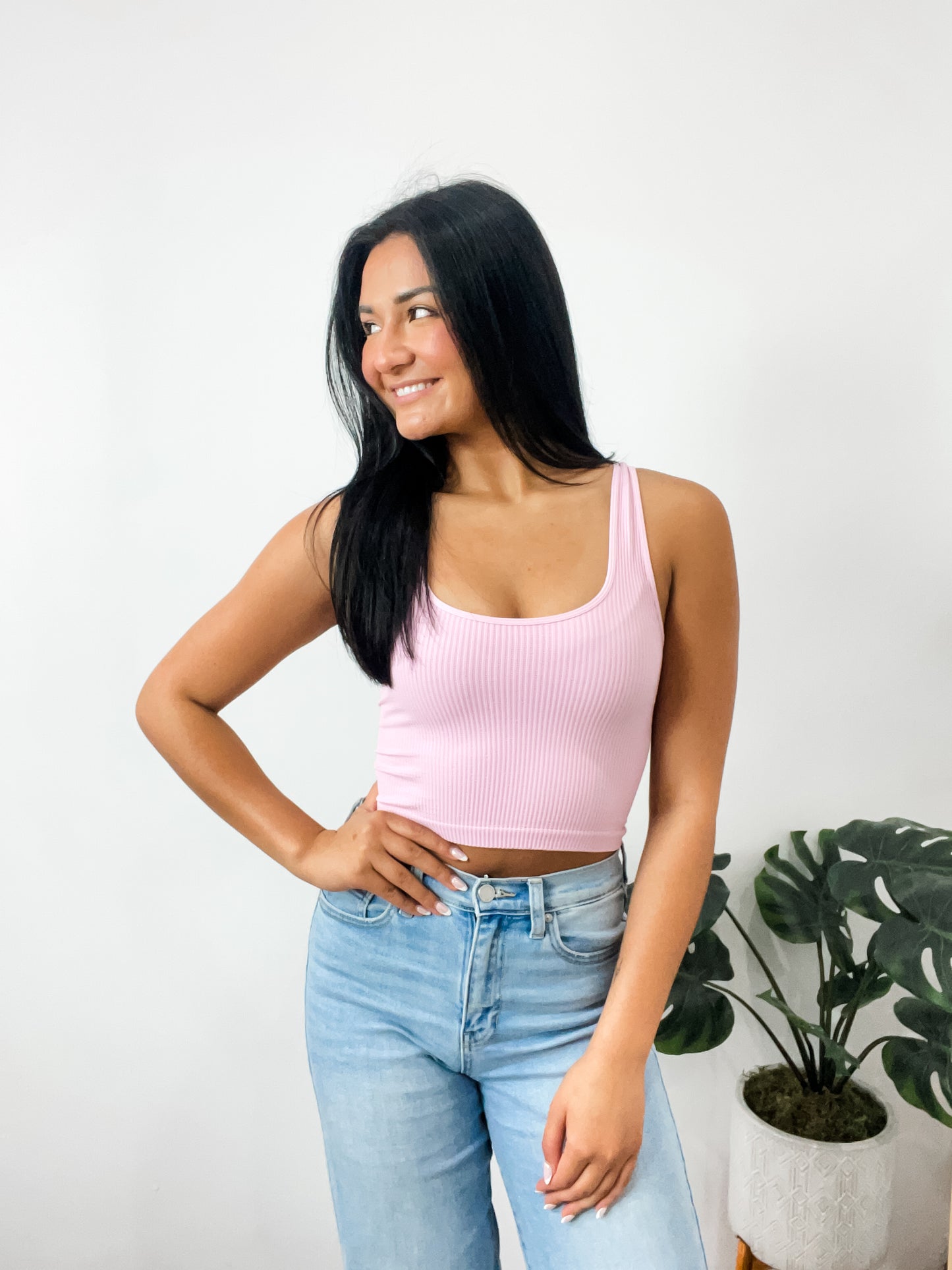 Aria Reversible Ribbed CropTop Peony Pink