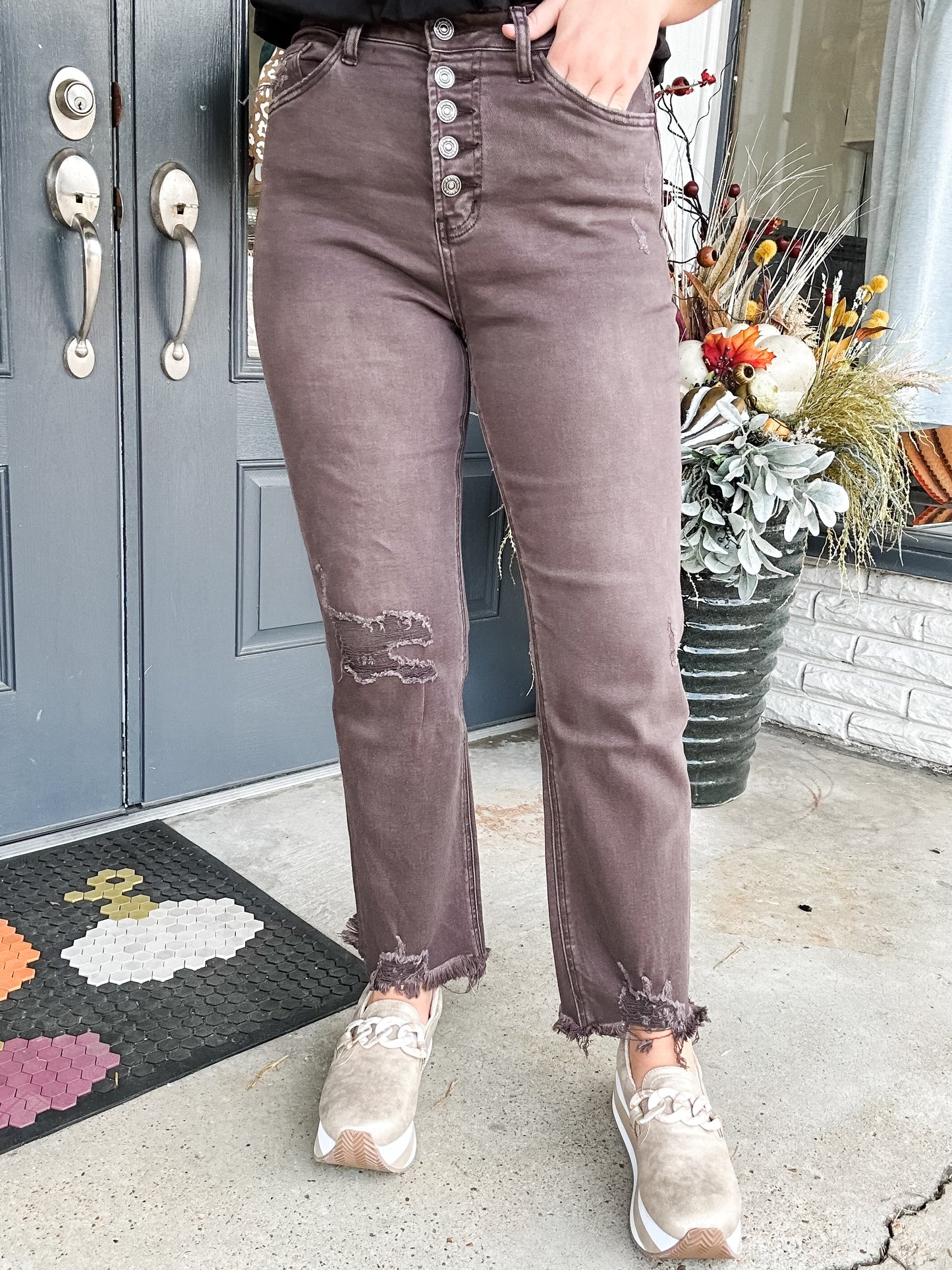 Ella Button Fly Jeans Chocolate