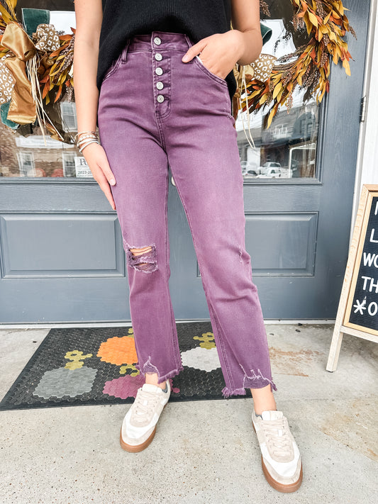 Ella Button Fly Jeans Plum