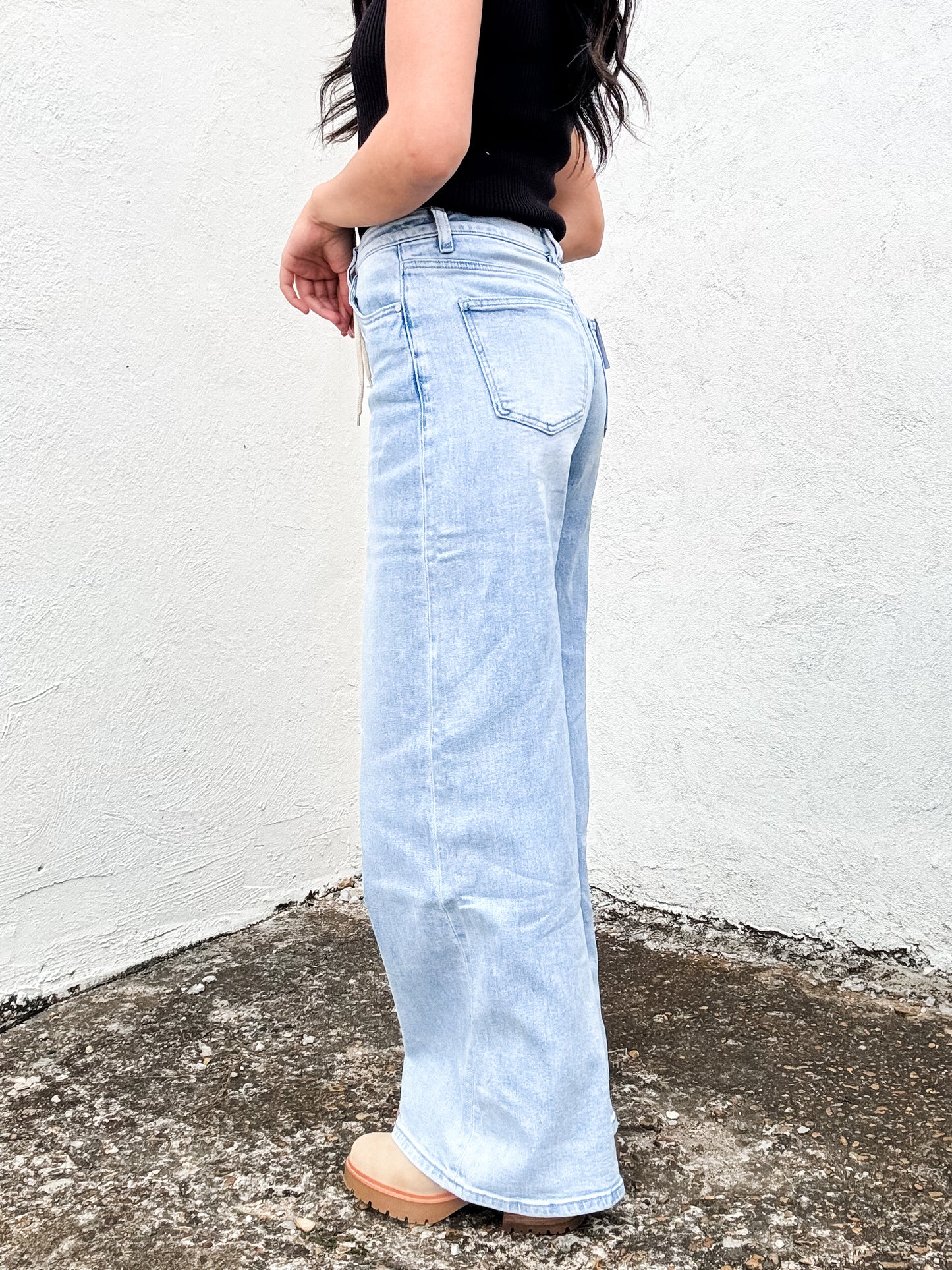 High Rise Drawstring Baggy Denim Jeans