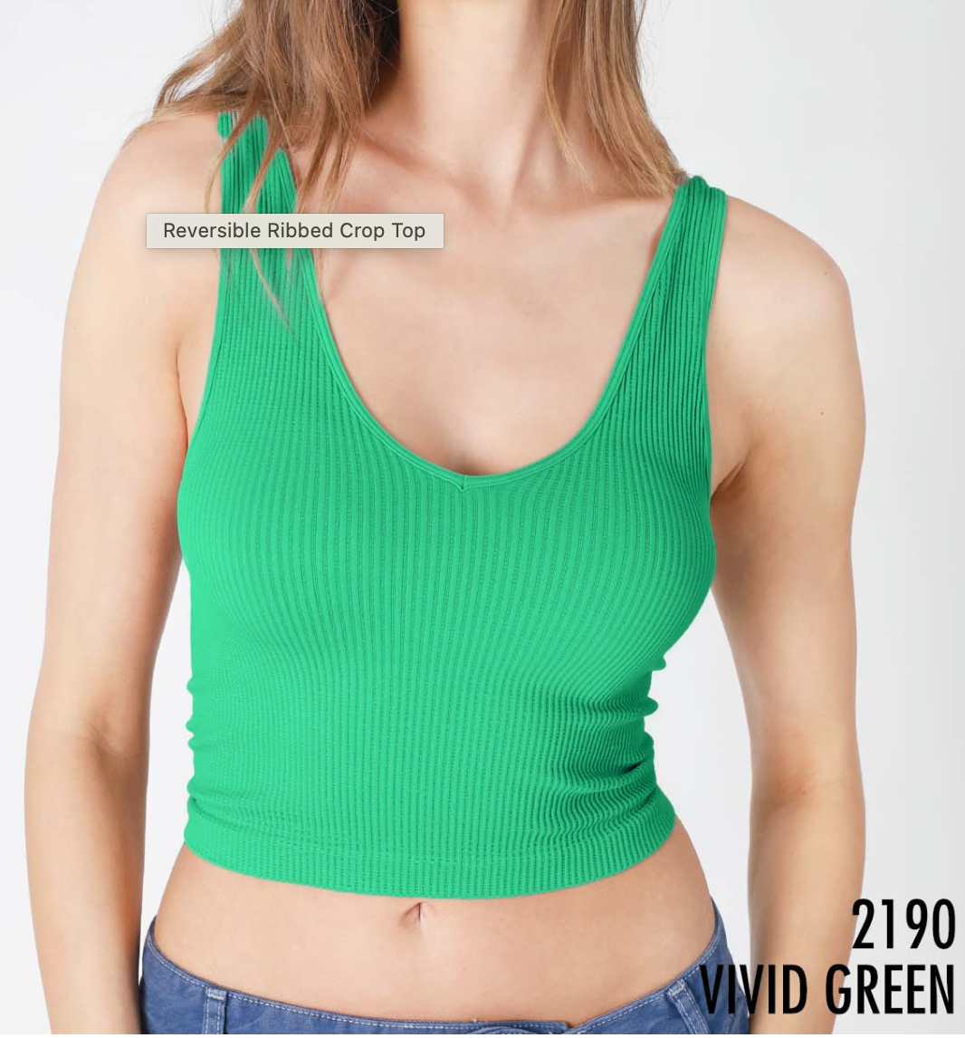 Aria Reversible Ribbed CropTop Vivid Green