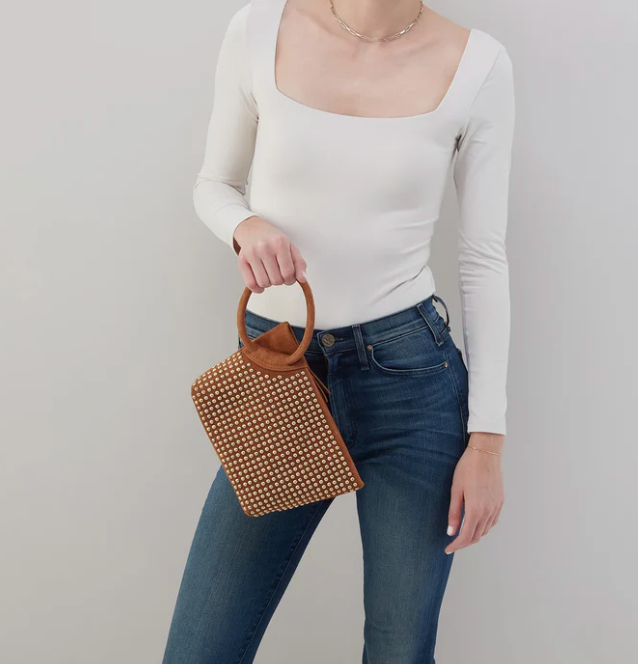 Maggie Clutch in Caramel Suede