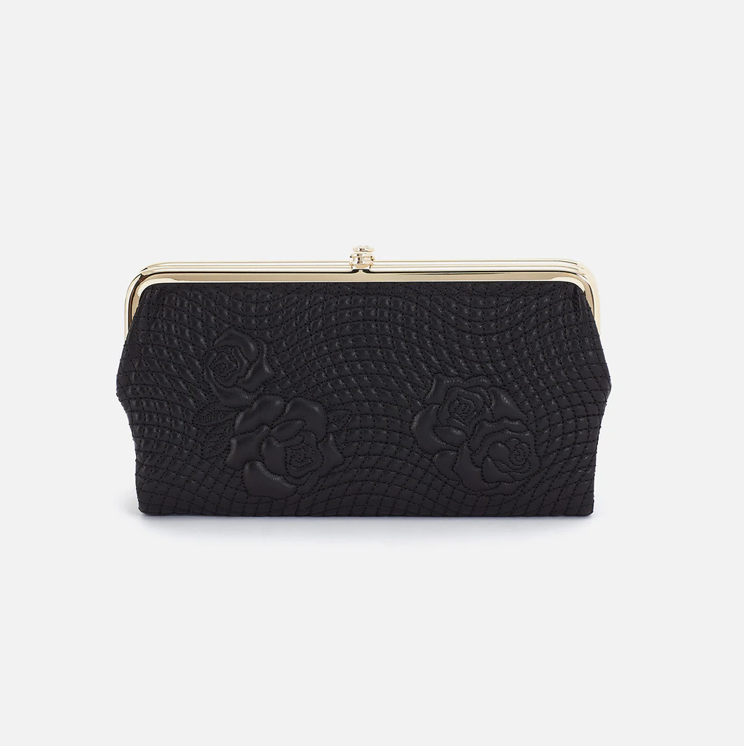 Lauren Clutch-Wallet Smooth Leather w/Roses Black