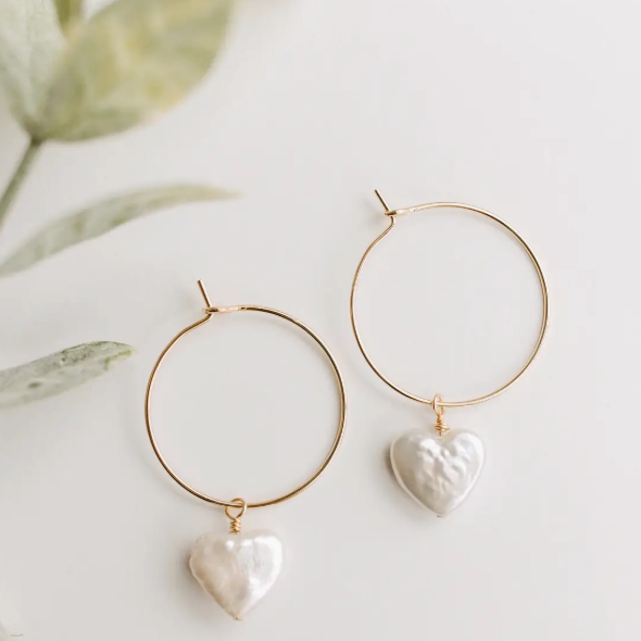 Heart Pearl Hoops