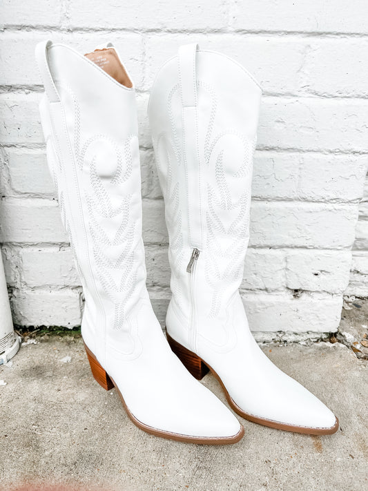 Jessie Western Knee Boot White